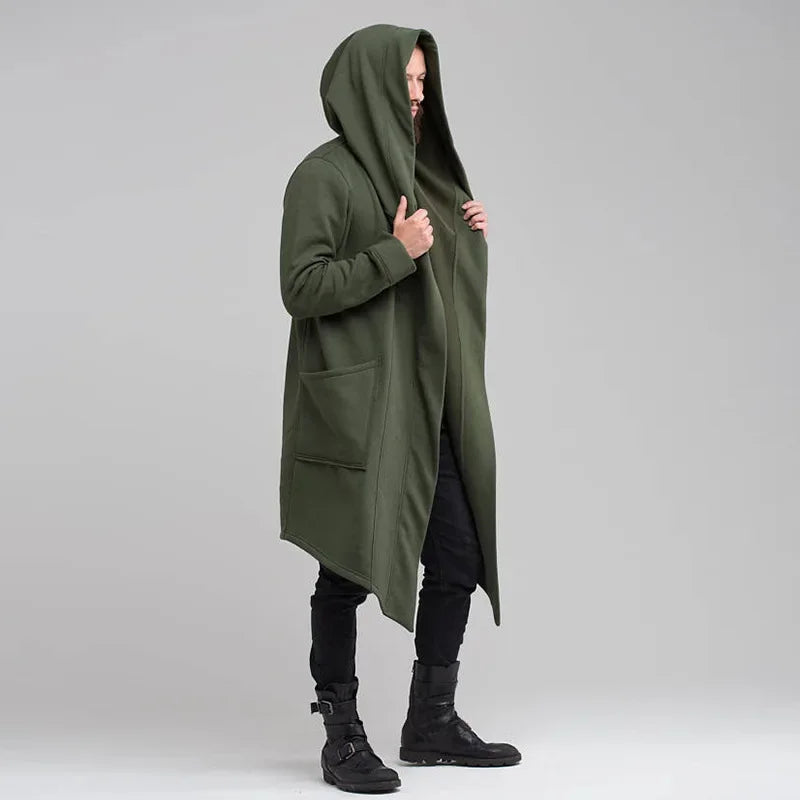 Men’s Winter Hooded Jacket, Casual Long Windbreaker, Oversized Trench Coat for Cold Weather