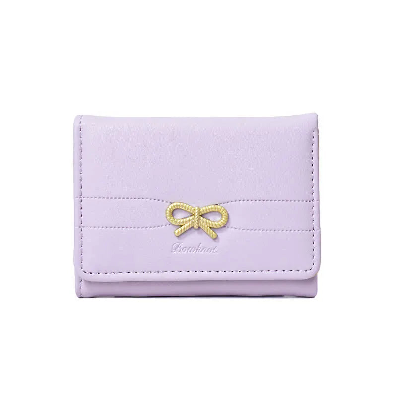 Women’s Wallet, Cute Bow Small Card Holder, Aesthetic Three-Fold Purse, Classic Coin Pouch, Student Friendly Design