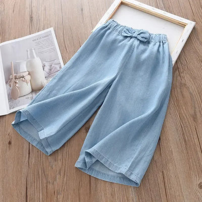 Kids’ Wide Leg Pants – Summer Chiffon Cropped Trousers for Girls, Ages 2–10