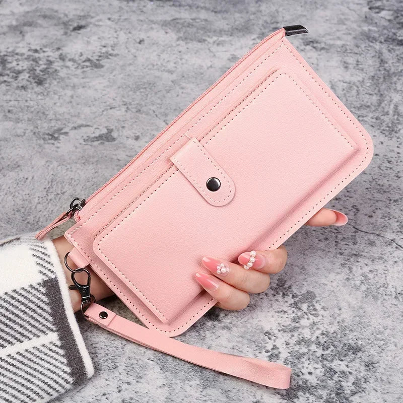 Women’s Fashion Wallet, Simple Zipper Purse, Long Section Clutch, Soft PU Leather Money Bag in Black, White, Gray, Red