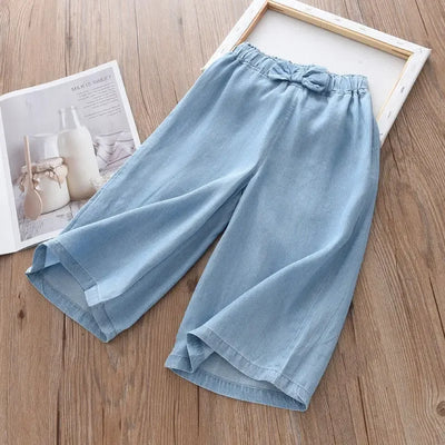 Kids’ Wide Leg Pants – Summer Chiffon Cropped Trousers for Girls, Ages 2–10
