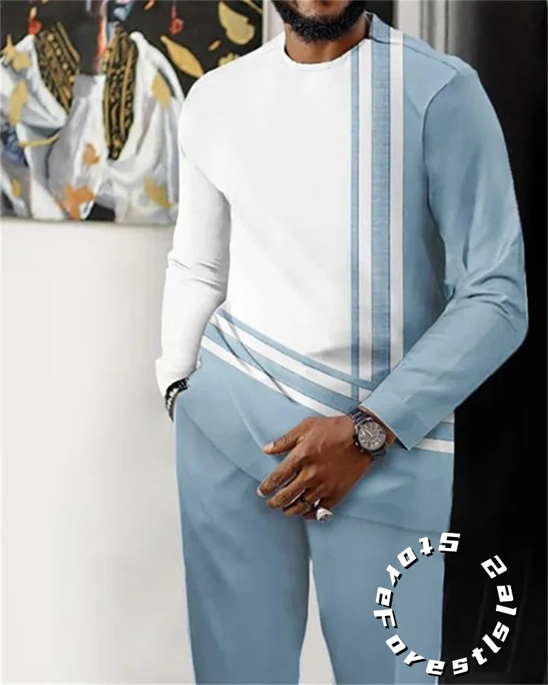 Men’s Fashion Tracksuit Set, Casual Oversized Streetwear Outfit, Long Sleeve T-Shirt