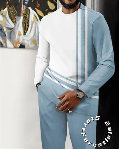 Men’s Fashion Tracksuit Set, Casual Oversized Streetwear Outfit, Long Sleeve T-Shirt