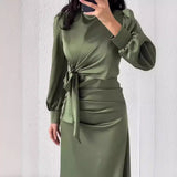 Dresses for Women, 2024 Autumn Elegant Fashion, Temperament Commuting Long Sleeve Round Neck Skinny Satin Party Evening Dress
