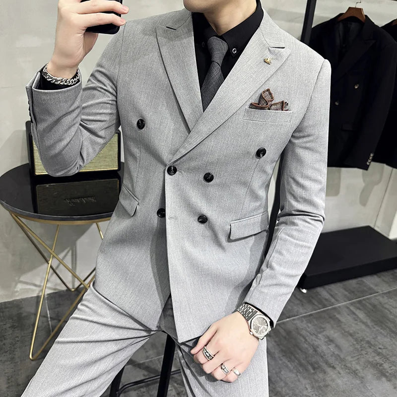 Men’s Wedding Suit – Double-Breasted Blazer & Pants, Formal Business Office Fashion Outfit