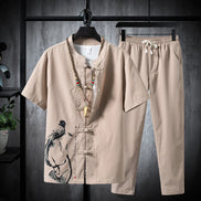 Men’s Summer Shirt & Trousers Set, Cotton Linen, Casual Two-Piece, Sizes M–5XL