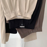 High Waist Women’s Suit Pants, Fall Straight Office Trousers, Korean Fashion Casual Button Loose Female Black Pants