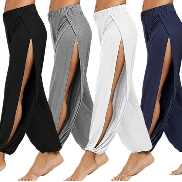 Women’s Fashion Yoga Pants, High-Waisted Slit Wide Leg Harun Pants, Gym Leggings, Casual Solid Hollow Workout Trousers, Gym & Home Wear