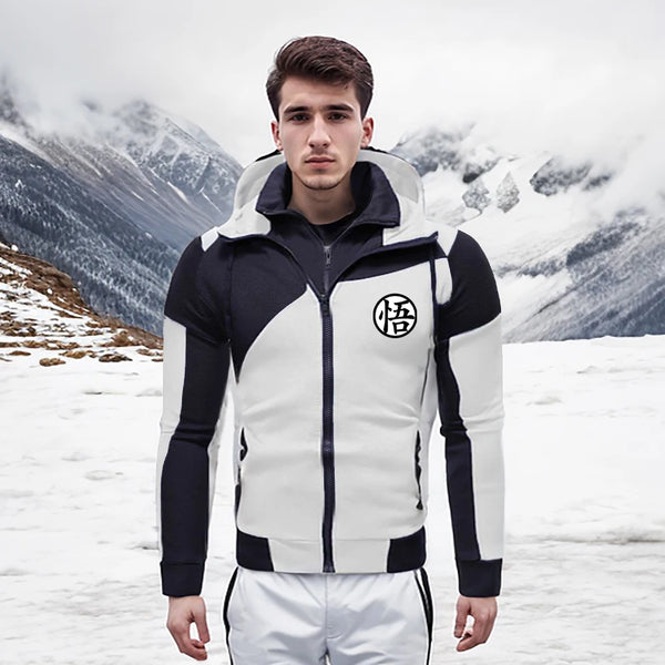 Men’s Jacket Coat, Casual Manga Hooded Sweatshirt, Fashion Zip-Up Hoodie with Fleece, Autumn Winter Outdoor Streetwear