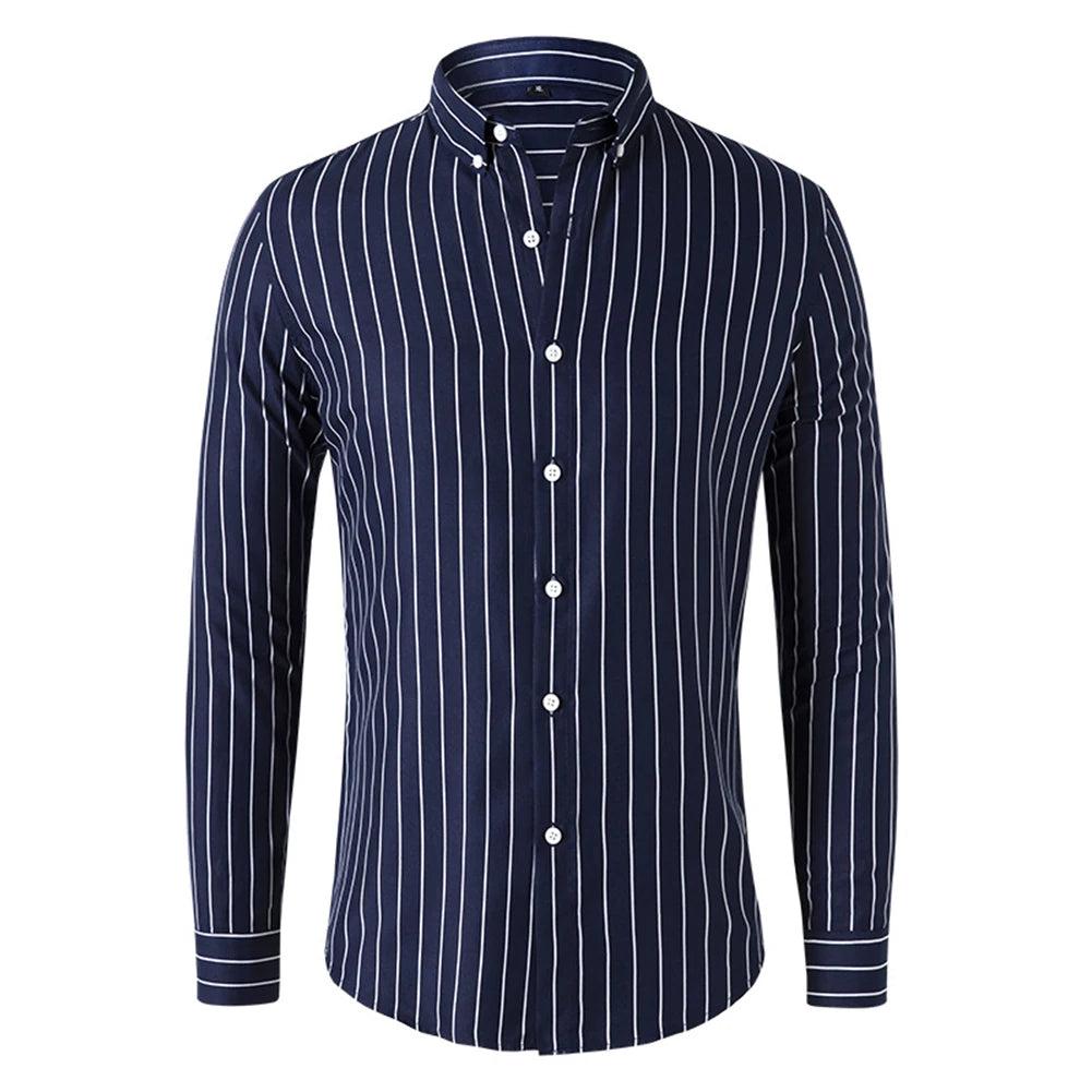 Men’s Striped Long-Sleeve Shirt, Slim Fit, Single-Breasted, Party & Social Wear