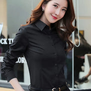 Women’s White Long-Sleeve Shirt, Formal Work Top, Professional Office Blouse, Plus Size
