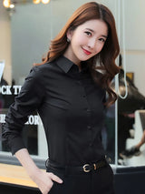 Fashion Women’s Shirt, White Long-Sleeve Professional Shirt, Formal Dress Work Clothes, Large Size OL Button Women’s Top