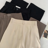 High Waist Women’s Suit Pants, Fall Straight Office Trousers, Korean Fashion Casual Button Loose Female Black Pants