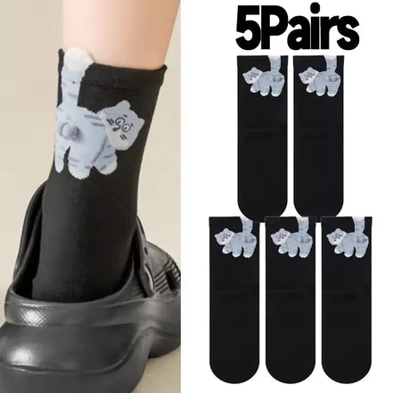 3D Cute Cat Socks Black/White Funny Cat Cotton Socks Breathable Soft Girl Women Novelty Stocking Kawaii Gift Sock Set