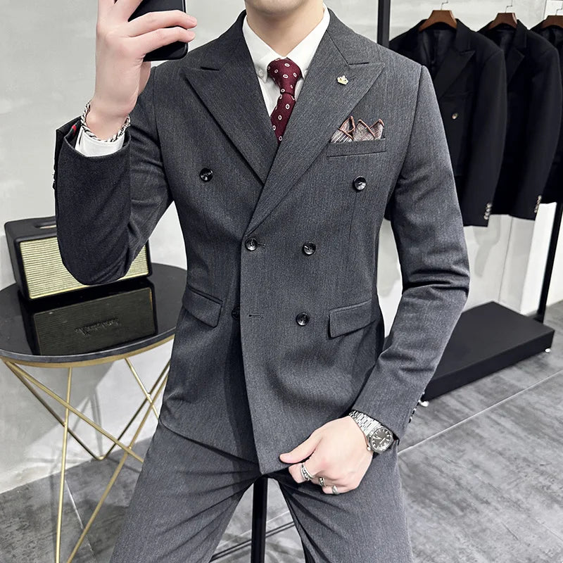 Men’s Wedding Suit – Double-Breasted Blazer & Pants, Formal Business Office Fashion Outfit
