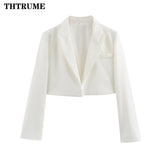 Women’s White Basic Jacket, Elegant Solid Long Sleeve Top, Autumn Winter Open Front Coat, Casual Short Office Outerwear