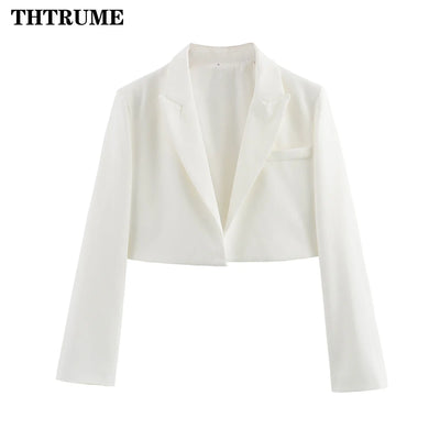 Women’s White Jacket, Basic Long Sleeve, Casual Open Front Coat, Autumn-Winter Office Outerwear