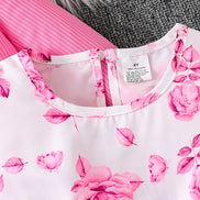 Children's clothing girl autumn fashion casual pink floral dress set 2-piece set - pink round neck vest+pink floral skirt