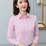 Women’s White Long-Sleeve Shirt, Formal Work Top, Professional Office Blouse, Plus Size