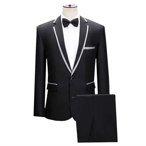 (Jacket + Pants) Men’s Fashion Wedding Banquet Party Flower Suit, Singer Pianist Stage Performance Splicing Dress Blazer and Trouser