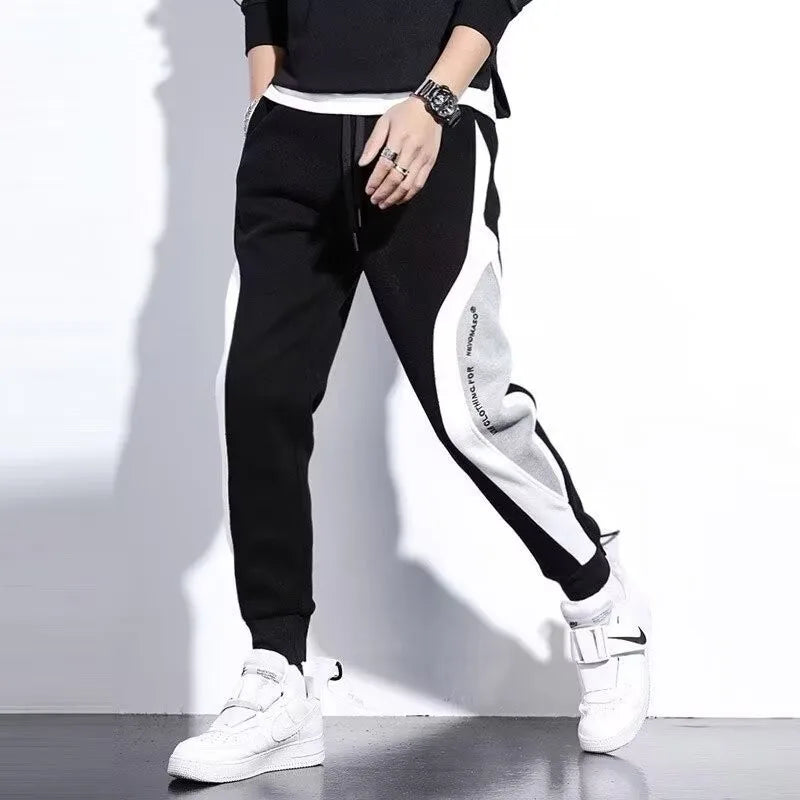 Men’s Black Pants, Hip Hop Drawstring Joggers, Fashion Comfortable Trousers, Casual Sweatpants with Loose Elastic Waist Sportswear
