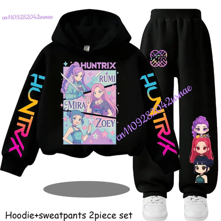 Kid Cloth KPop Demon Hunters Children's Hoodie Set with Boys' Casual Sports Shirt and Two Tone Girls' Soft and Comfortable Pants