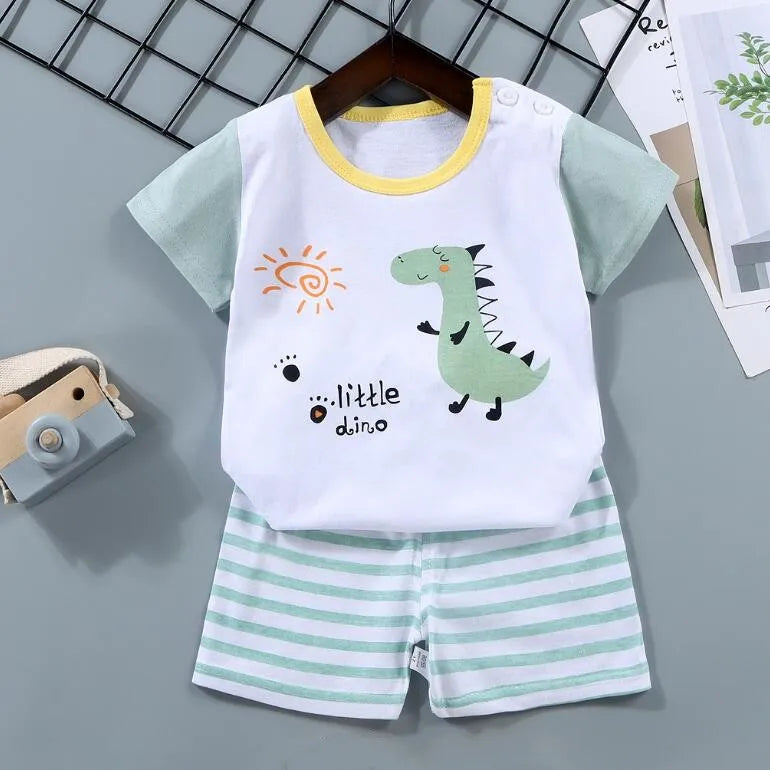 Kid Boy Summer Short Sleeves Tees+Stripe Shorts 2-piece Clothes Set Cartoon Zebra Print Soft Cotton Sports Casual Suit 1-6 Years