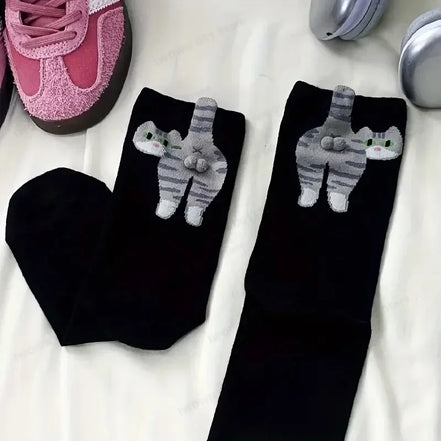 3D Cute Cat Socks Black/White Funny Cat Cotton Socks Breathable Soft Girl Women Novelty Stocking Kawaii Gift Sock Set