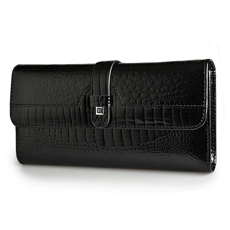 Fashion Women's Genuine Leather Handbags Women	Luxury Designer Wallets	Shiny Long Purses 2022 Ladies Elegant Clutch Bag