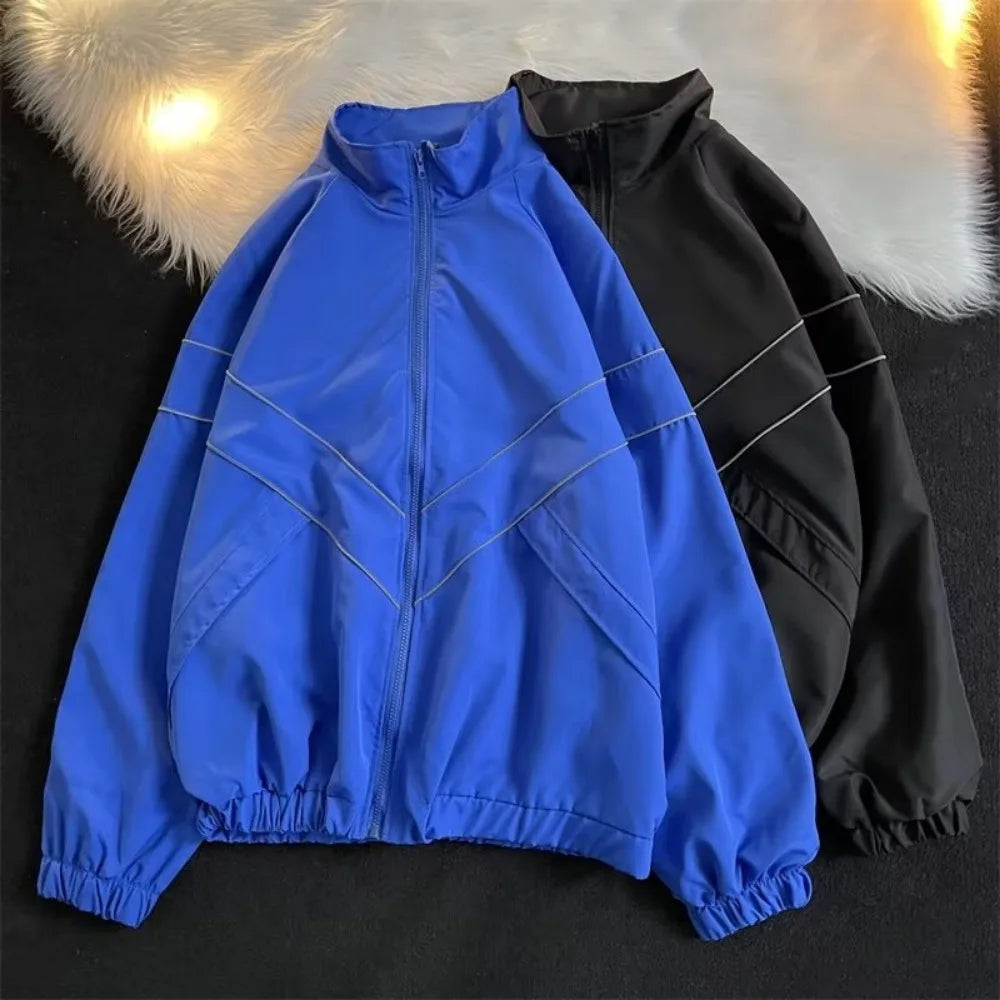 Men’s Oversized Streetwear Jacket, Autumn Windbreaker, Loose Zippered Coat, Trendy Casual Fashion