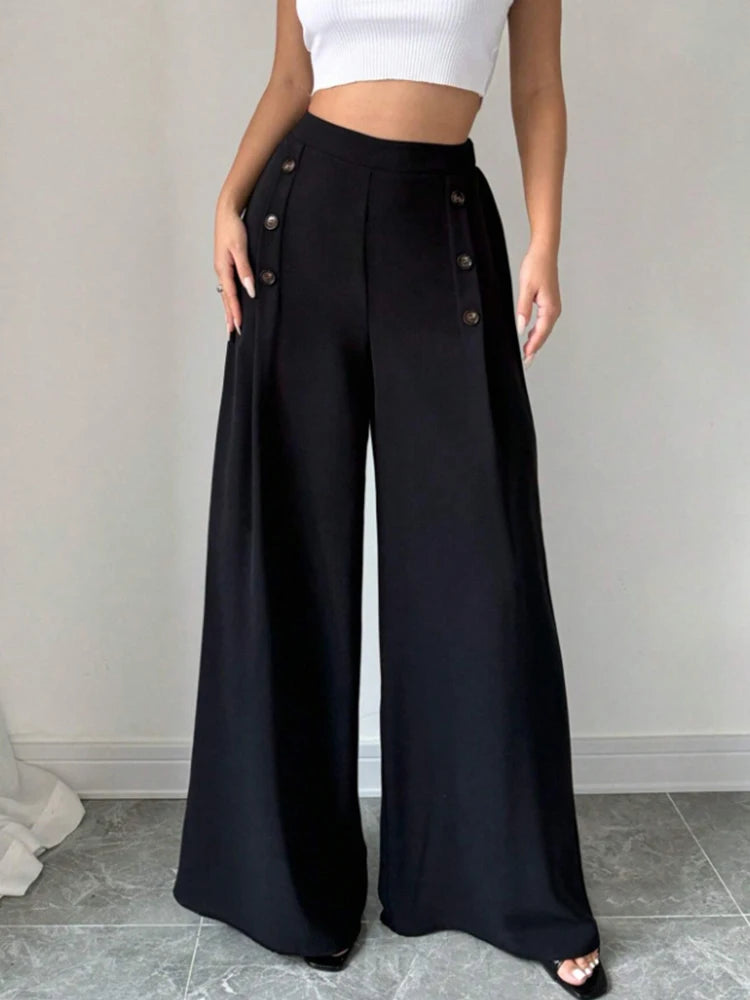 Fashionable Elegant High Waist Wide Leg Pants for Women – Spring & Summer Style Long Trousers with Sophisticated Look