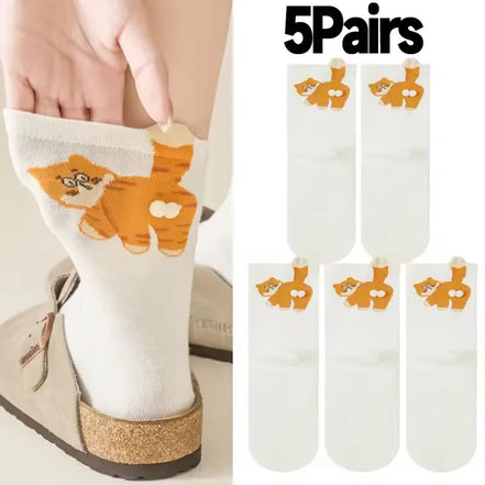 3D Cute Cat Socks Black/White Funny Cat Cotton Socks Breathable Soft Girl Women Novelty Stocking Kawaii Gift Sock Set