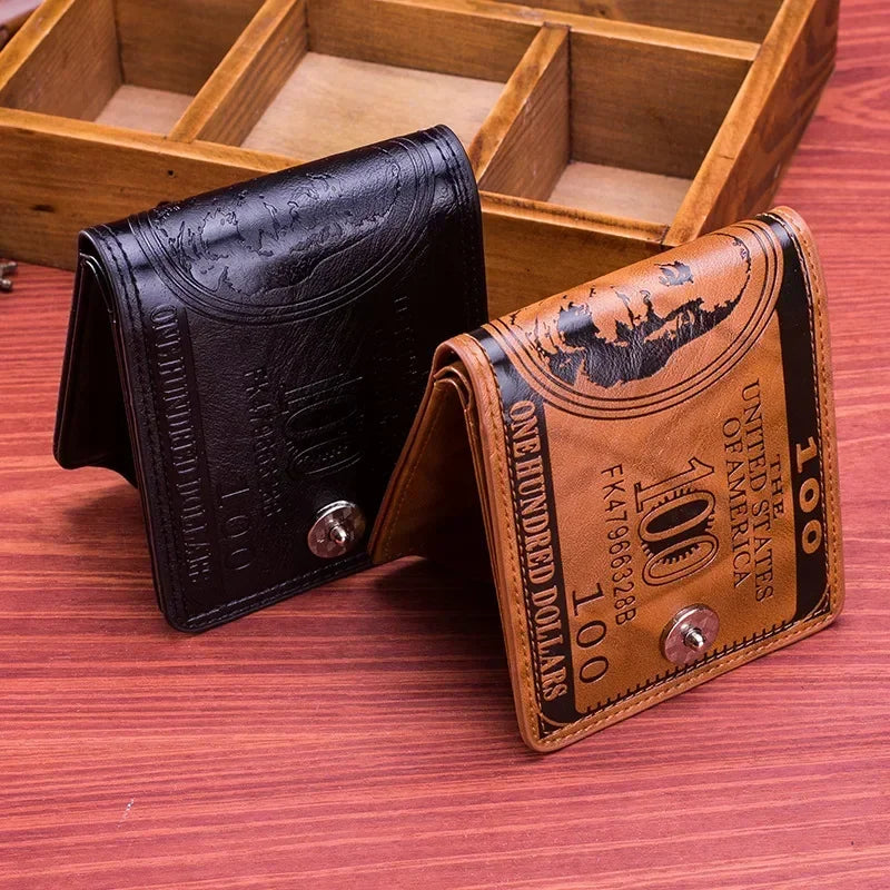 Men’s Fashion Wallet, Leather Photo Card Holder with 100 Dollar Pattern