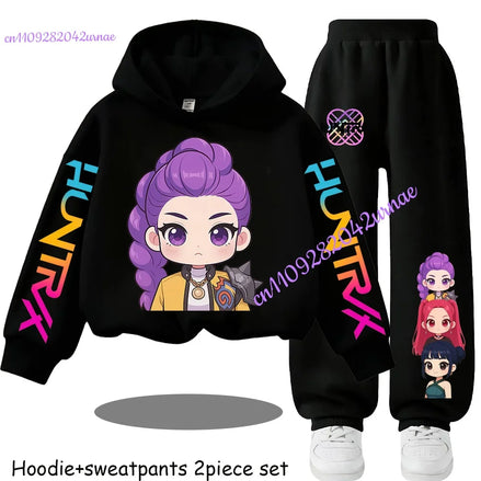 Kid Cloth KPop Demon Hunters Children's Hoodie Set with Boys' Casual Sports Shirt and Two Tone Girls' Soft and Comfortable Pants
