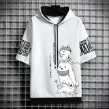 Men’s Summer Hoodie, Japan Fashion Cartoon Print, Casual Harajuku Streetwear, Short Sleeve Hooded Top Sweatshirt