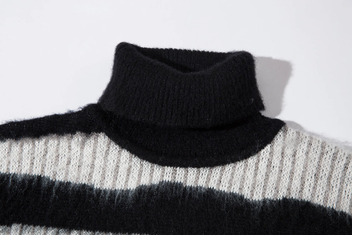 Men’s High Street Hip-Hop Loose Jacquard Turtleneck Sweater