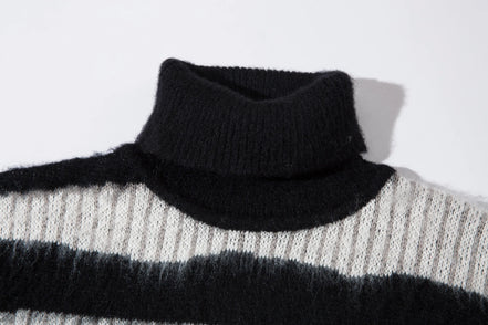 Men’s High Street Hip-Hop Loose Jacquard Turtleneck Sweater