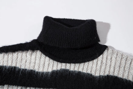 Men’s High Street Hip-Hop Loose Jacquard Turtleneck Sweater