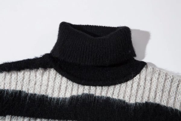 Men’s High Street Hip-Hop Loose Jacquard Turtleneck Sweater, Contrast Color Pullover, Stylish Unisex Sweater for Men and Women