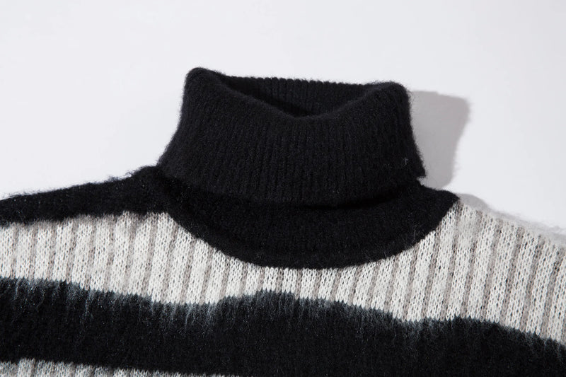 Men’s High Street Hip-Hop Loose Jacquard Turtleneck Sweater, Contrast Color Pullover, Stylish Unisex Sweater for Men and Women