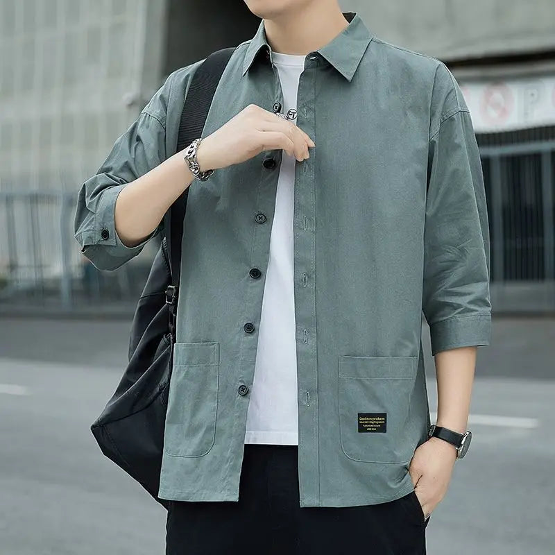 Men’s Summer Thin 3/4 Sleeve Shirt, Trendy Business Casual, Versatile Youth Style Jacket