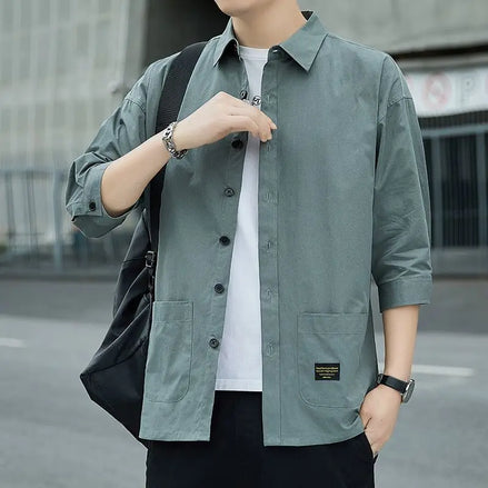 Men’s Summer Thin 3/4 Sleeve Shirt, Trendy Business Casual, Versatile Youth Style Jacket