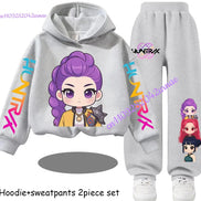 Kid Cloth KPop Demon Hunters Children's Hoodie Set with Boys' Casual Sports Shirt and Two Tone Girls' Soft and Comfortable Pants