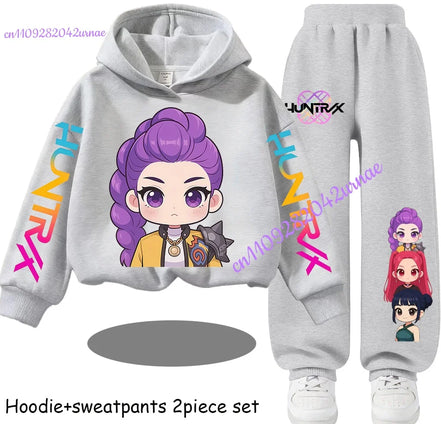 Kid Cloth KPop Demon Hunters Children's Hoodie Set with Boys' Casual Sports Shirt and Two Tone Girls' Soft and Comfortable Pants