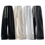 Wide Leg Pants, Fashion Casual Breathable Men’s Sweatpants, Autumn Versatile Elastic High Waist Drawstring Loose Straight Trousers