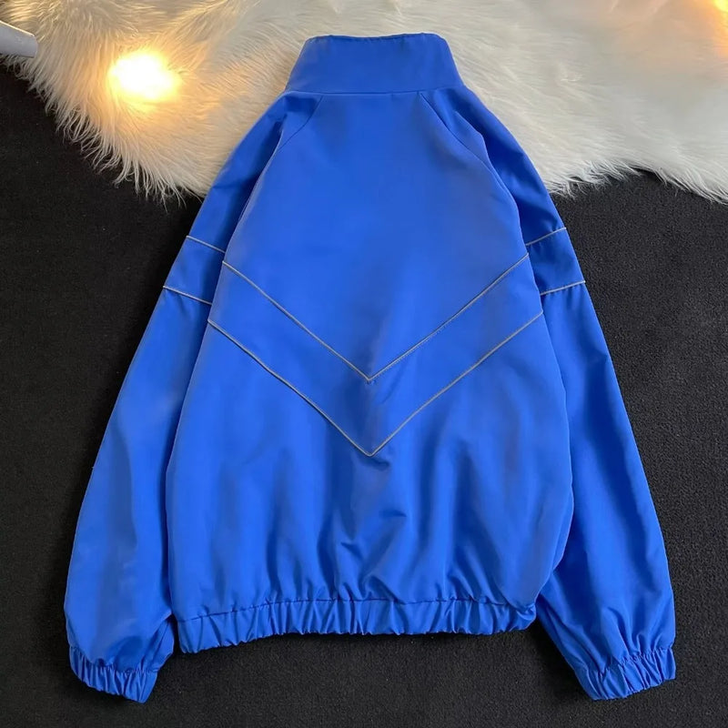 Men’s Streetwear Oversized Jacket, Autumn Outdoor Windbreaker Coat, Loose Fit Zippered Top, Trendy Casual Couple Fashion