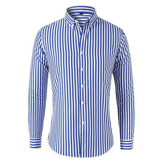 Men’s Striped Long-Sleeve Shirt, Slim Fit, Single-Breasted, Party & Social Wear