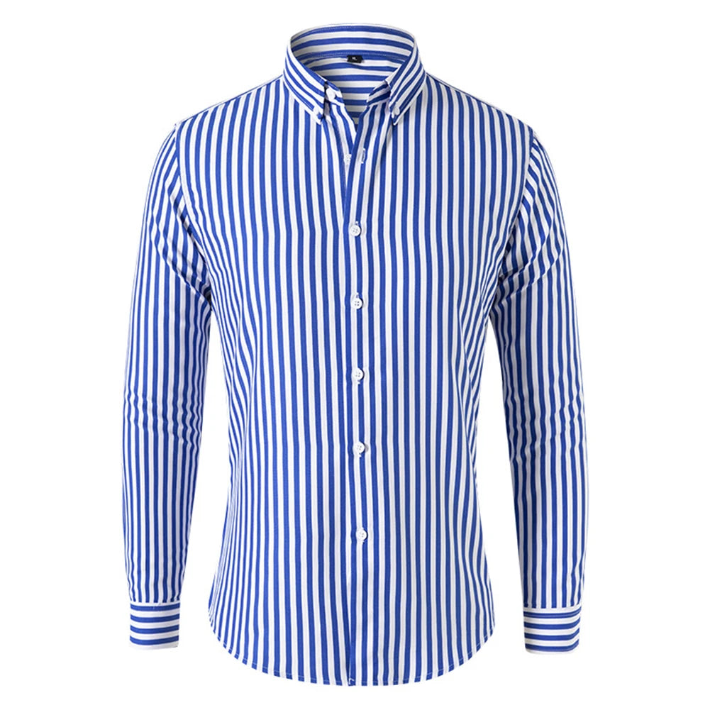 Men’s Striped Long-Sleeve Shirt, Slim Fit, Single-Breasted, Party & Social Wear