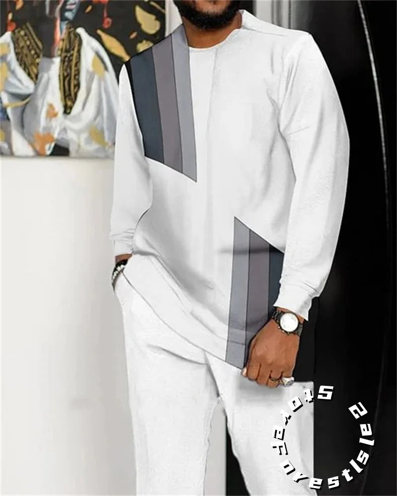 Men’s Fashion Tracksuit Set, Casual Oversized Streetwear Outfit, Long Sleeve T-Shirt