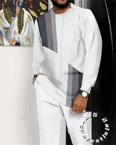 Men’s Fashion Tracksuit Set, Casual Oversized Streetwear Outfit, Long Sleeve T-Shirt